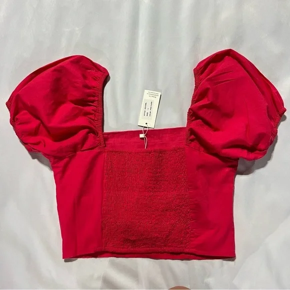 NWT Sim & Sam Puff Sleeved Crop Top Square Neck Size Large in Color Fire Pink - Picture 8 of 8
